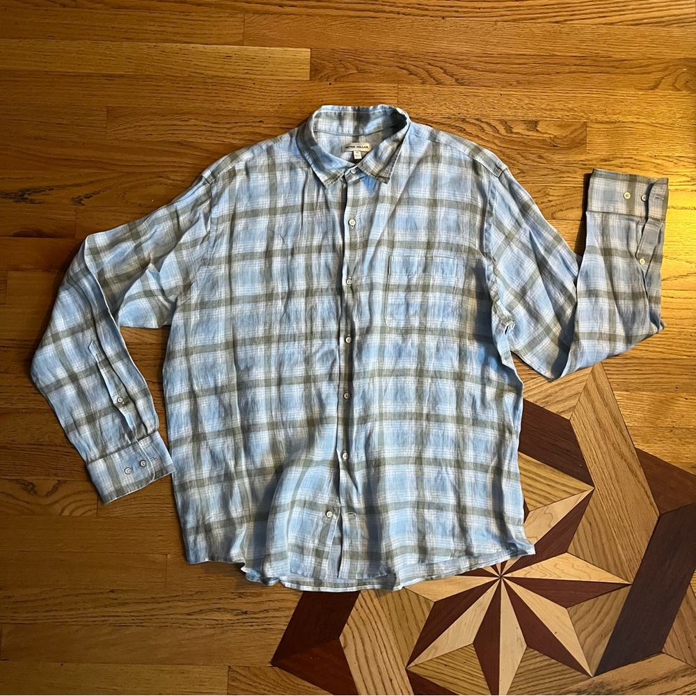 Peter Millar Blue and White Plaid Men's Shirt - Size XL - Picture 1 of 2